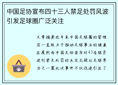 中国足协宣布四十三人禁足处罚风波引发足球圈广泛关注